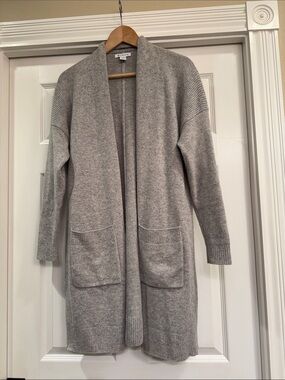 Athleta Light Gray Open-Front Wool and Cashmere Cardigan